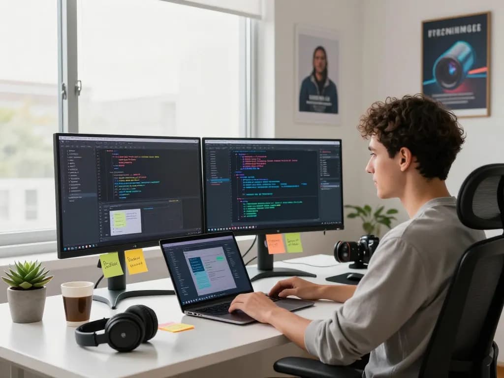 Developer using Clawdbot mac interface in a modern home office.