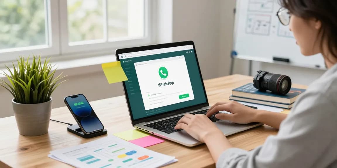 Efficient workspace showcasing WhatsApp網頁版 on a laptop, enhancing remote communication.