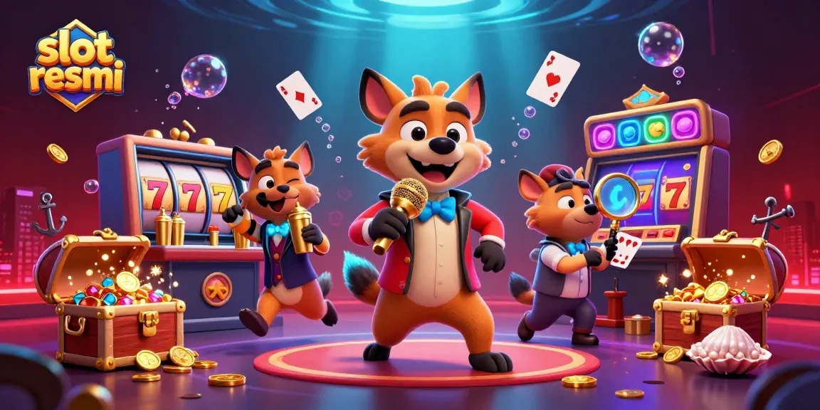 Engage in dynamic gameplay with slot resmi, featuring hyenas in a vibrant casino scene.