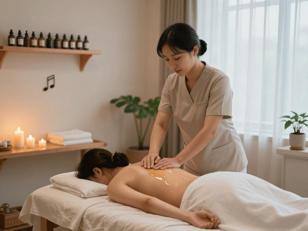 Relaxing massage therapy scene showcasing a professional therapist and client for 분당출장마사지 services.