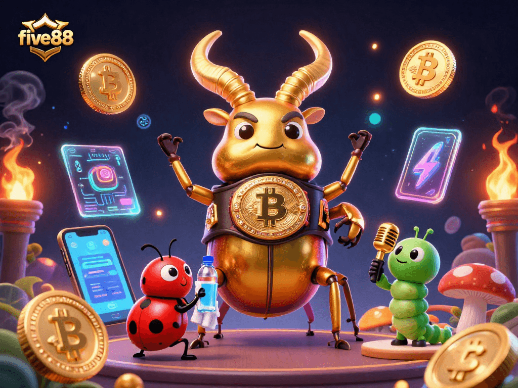 Engage in action with five88, showcasing the excitement of online gambling through dynamic characters and themes.