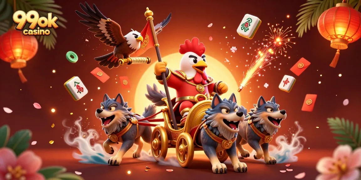 Engage with the thrilling world of 99ok casino featuring a dynamic rooster warlord in action.