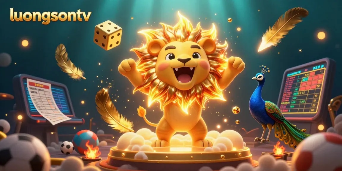 Experience the thrilling action of betting with luongsontv, featuring a sun lion and golden dice.
