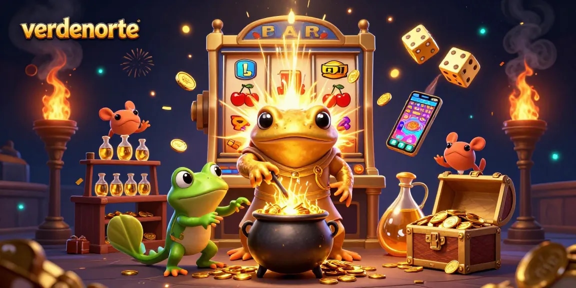 Experience the excitement of verdenorte with vibrant slot machines and golden alchemy in a thrilling casino setting.