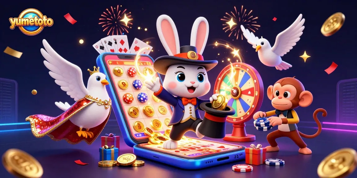 Engage in thrilling lottery gameplay on yumetoto with vibrant characters and dynamic scenes.