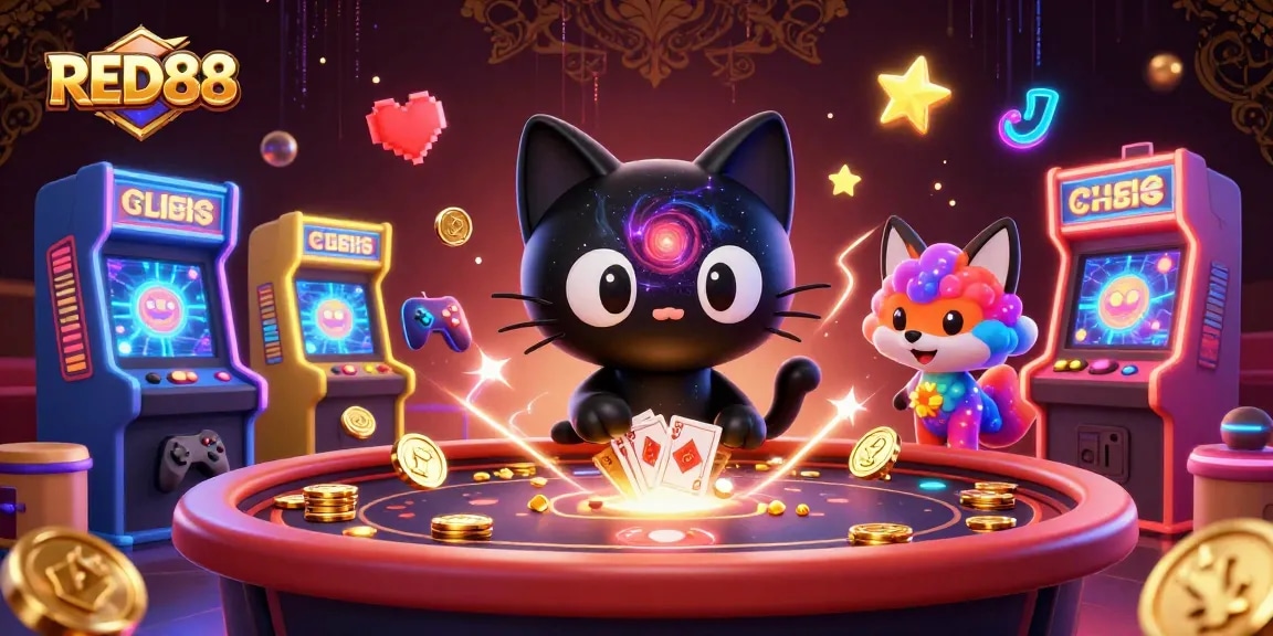 Experience the thrill of winning at RED88's cosmic casino, featuring interactive games and vibrant characters.