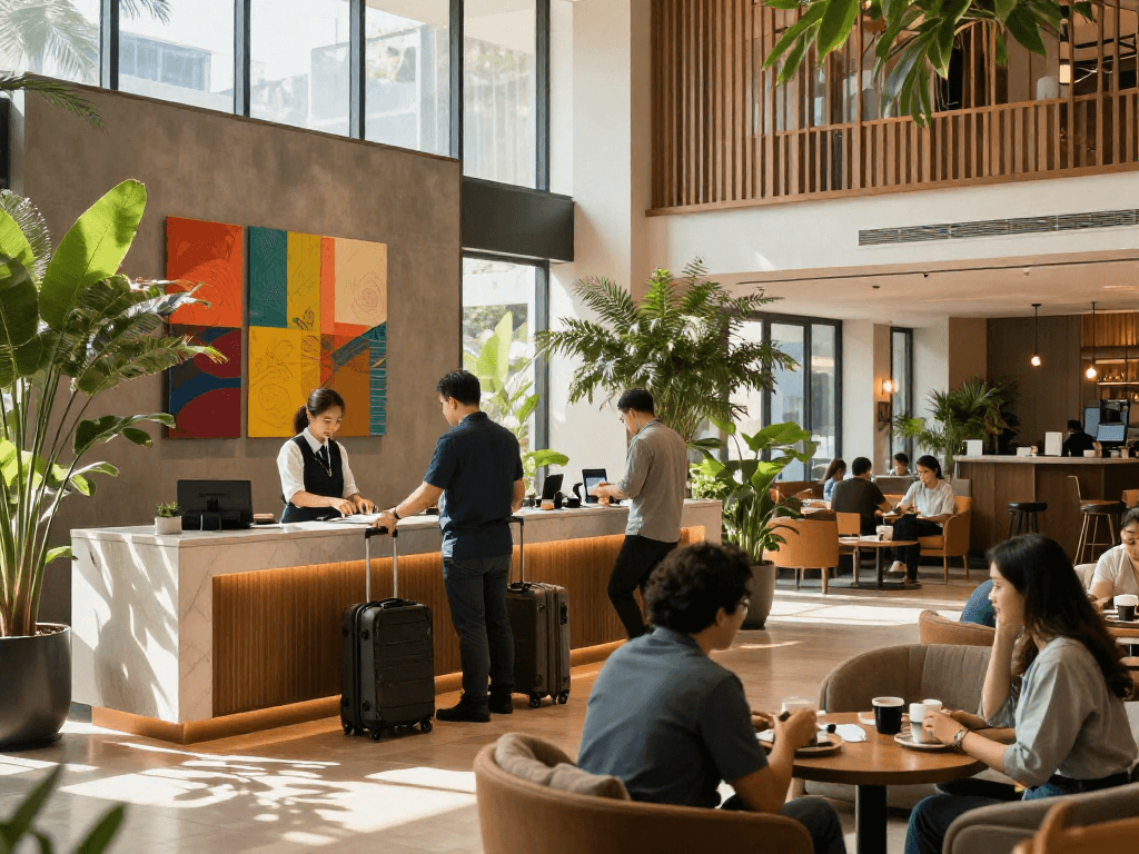 Hotel lobby of ROKOK88 in Kebayoran Baru, showcasing comfort and hospitality.