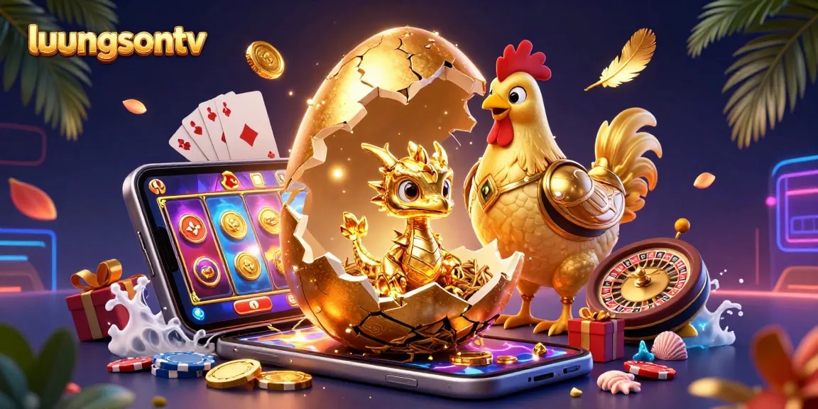 Experience the thrilling world of luongsontv with a vibrant dragon among poker chips and golden elements.
