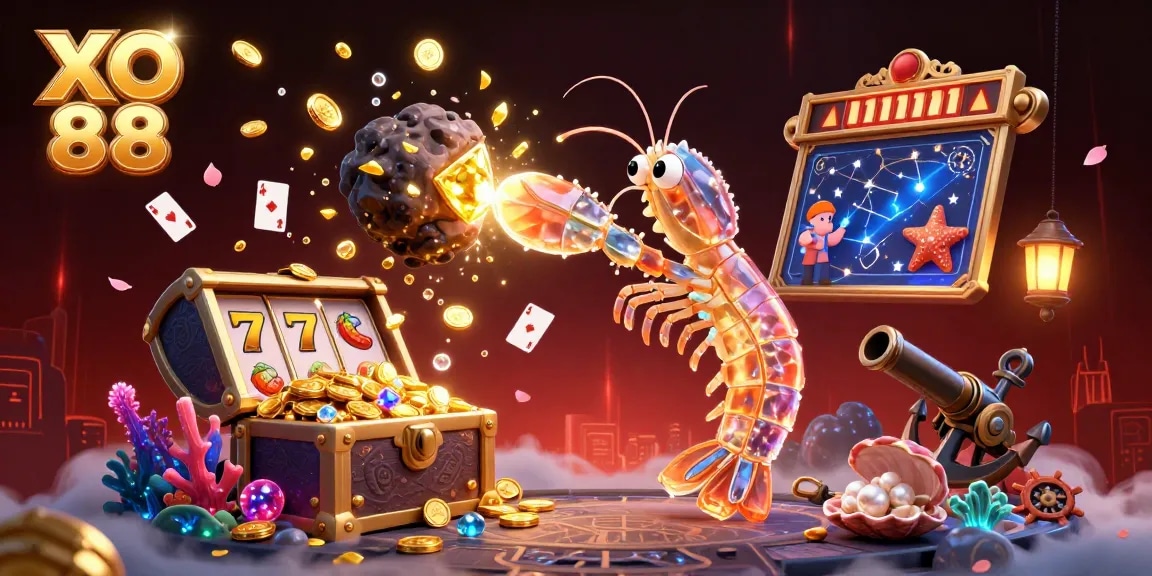 Engage with XO 88's vibrant casino magic as golden coins and gems burst in an electrifying scene.