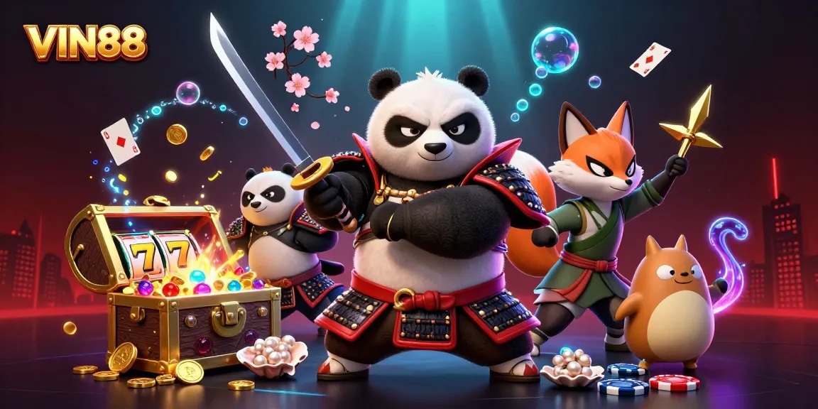 Immerse in the thrilling world of VIN88 with this dynamic casino-themed 3D illustration