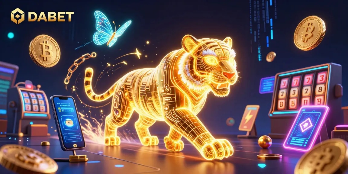 DABET engages players with vibrant slot machines and golden graphics illuminating the gaming landscape.