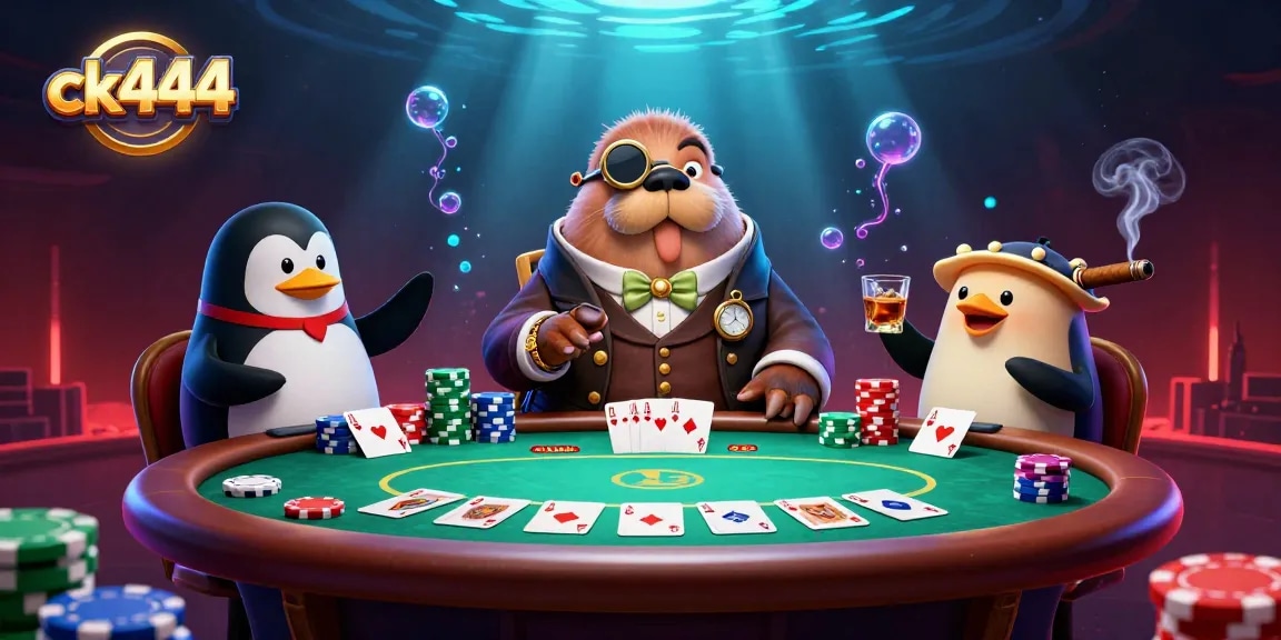 Experience the excitement of ck444 with a whimsical underwater poker scene featuring cartoon characters.