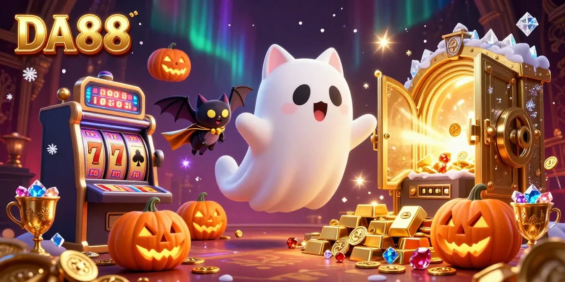 Experience the thrilling adventures of DA88 with a ghost cat, vampire bat, and glowing treasures in a haunted casino.