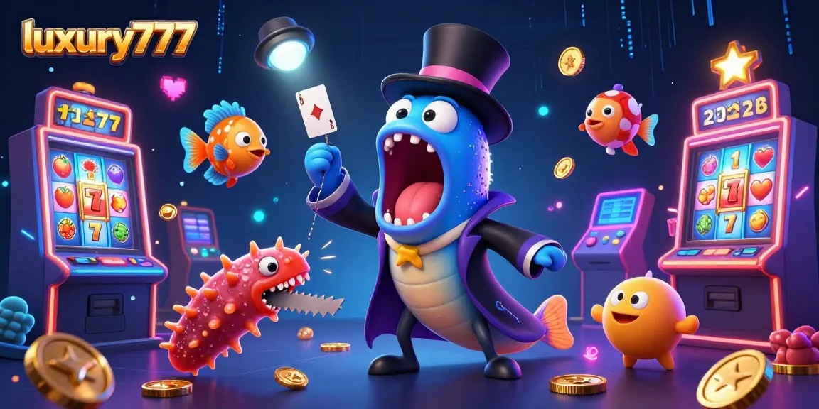 luxury777 showcases a vibrant 3D slot casino scene with magical characters performing thrilling tricks.