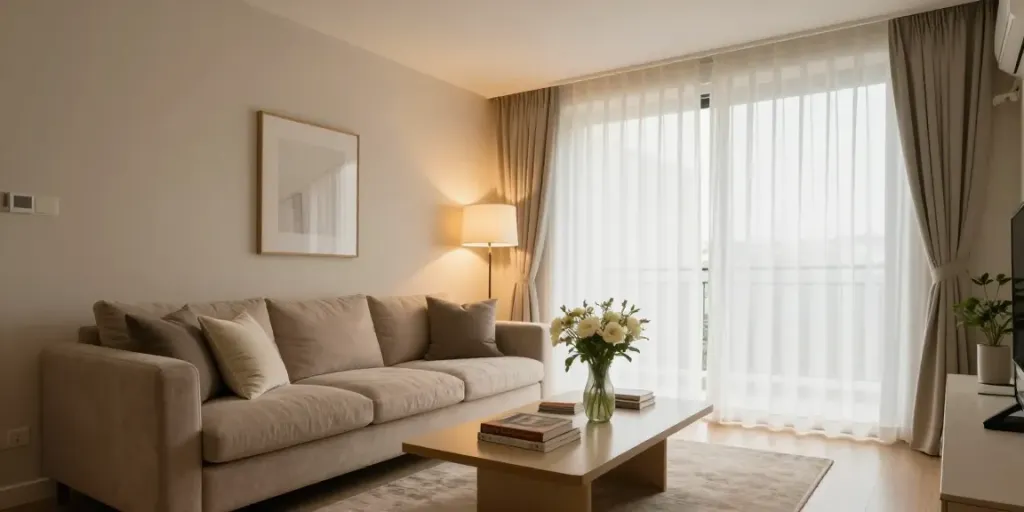 Explore דירות דיסקרטיות בחולון featuring a cozy and stylish apartment interior with warm lighting and elegant decor.