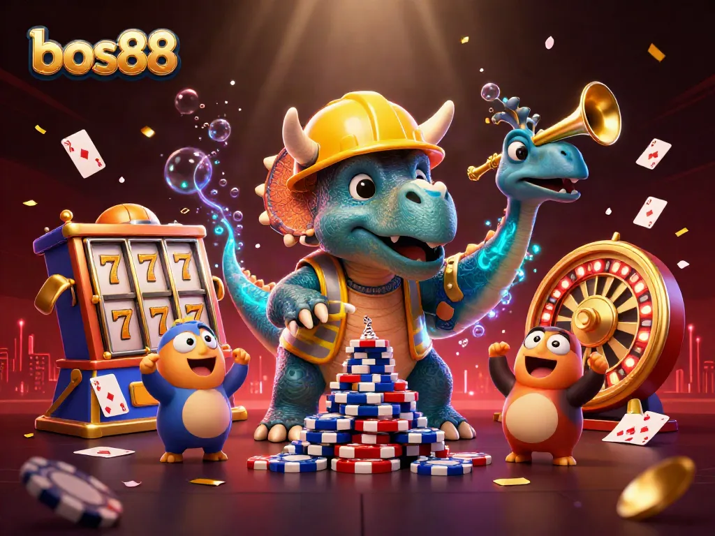 Experience the excitement of bos88 as fantasy creatures celebrate in a vibrant casino scene.