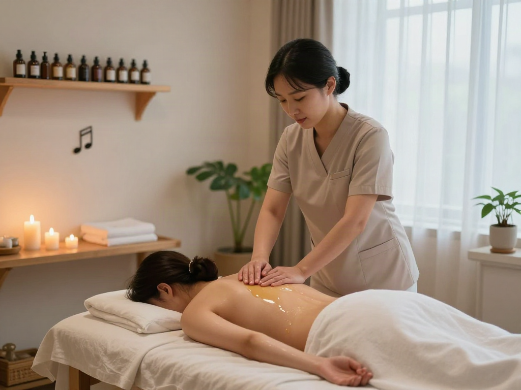 Relaxing massage therapy scene showcasing a professional therapist and client for 분당출장마사지 services.