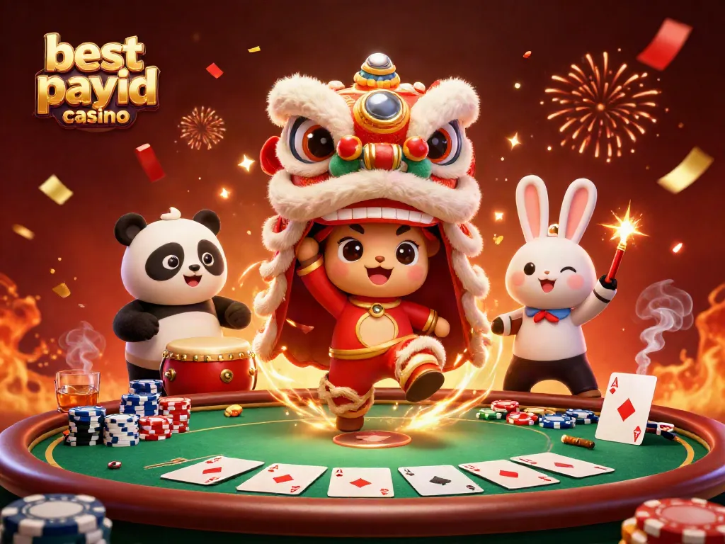 Experience the excitement of the best payid casino with a festive illustration featuring a vibrant lion dance.