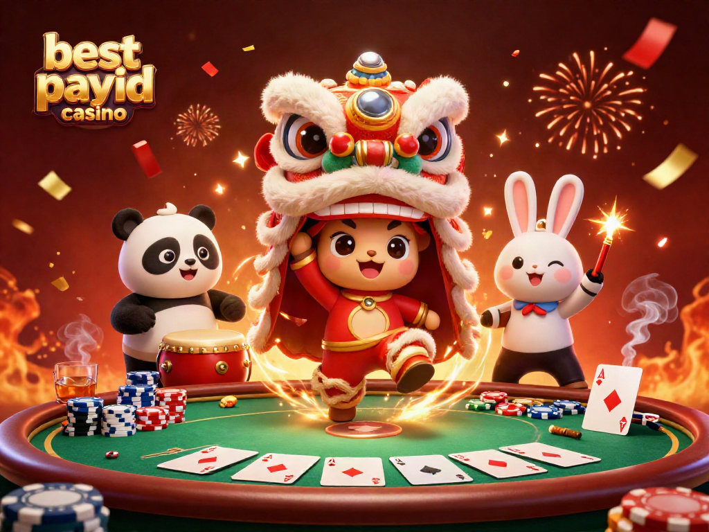 Experience the excitement of the best payid casino with a festive illustration featuring a vibrant lion dance.