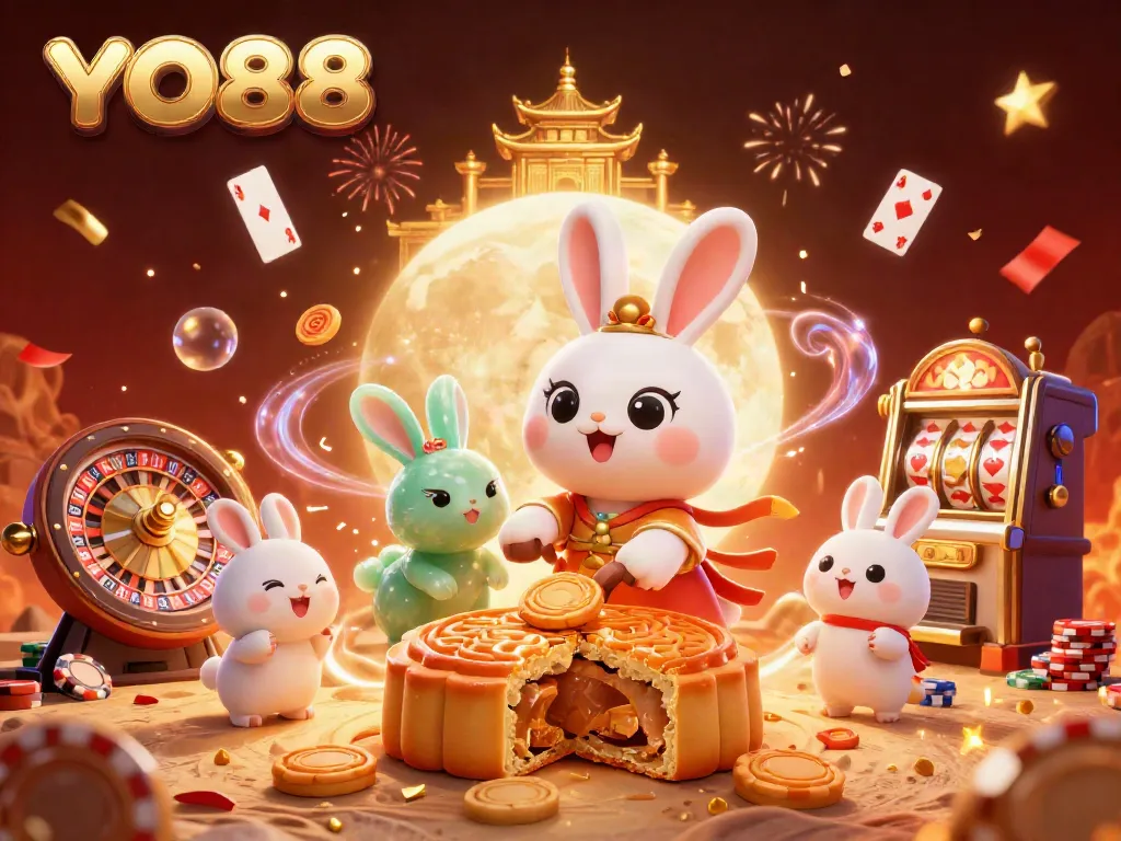 Experience thrilling casino gameplay with YO88, featuring fun slots and poker elements in a vibrant scene.