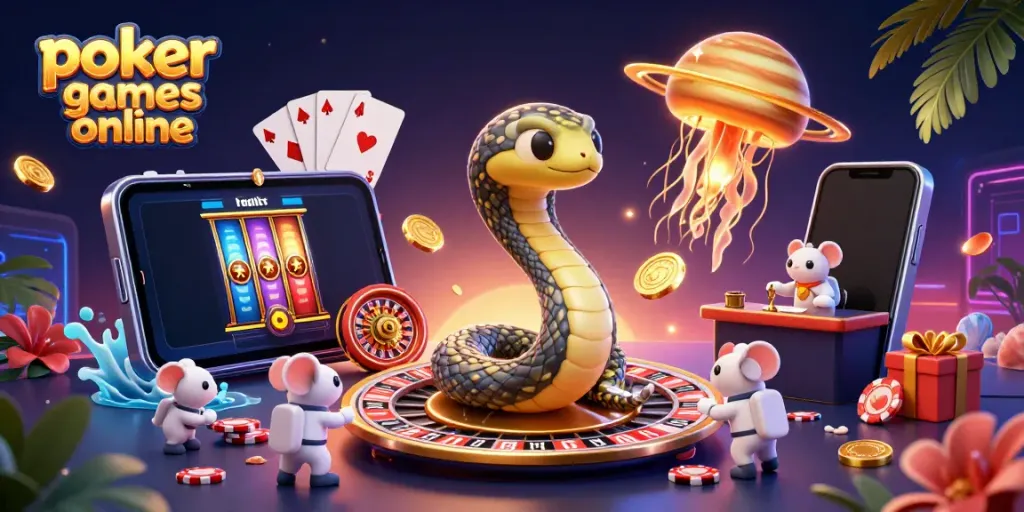 Engaging representation of poker games online featuring playful characters and vibrant casino elements.