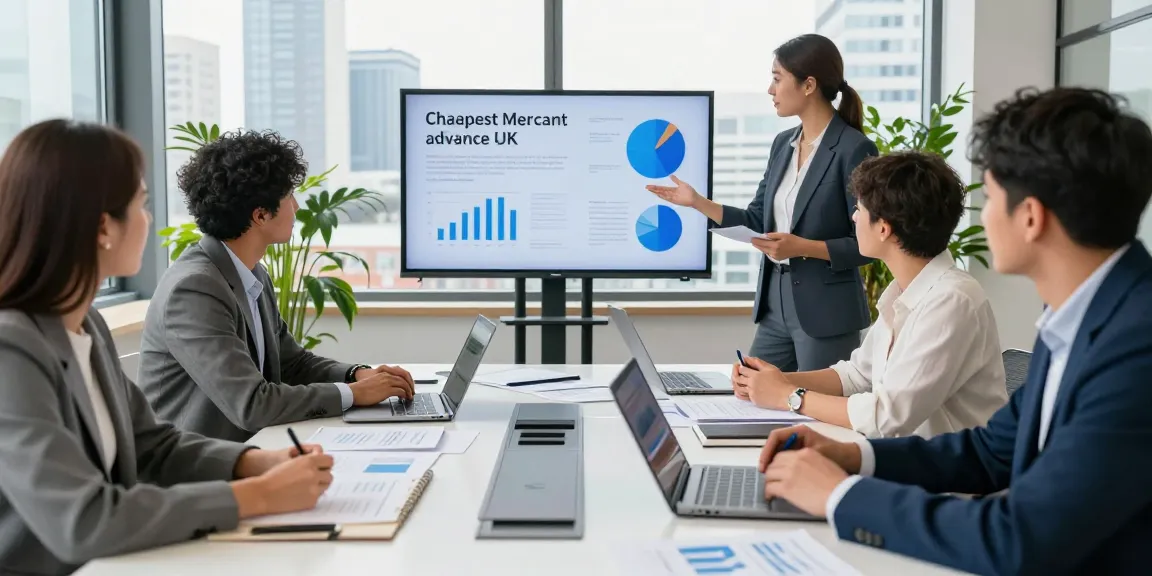 Discussing the cheapest merchant cash advance in the UK during a professional business meeting.