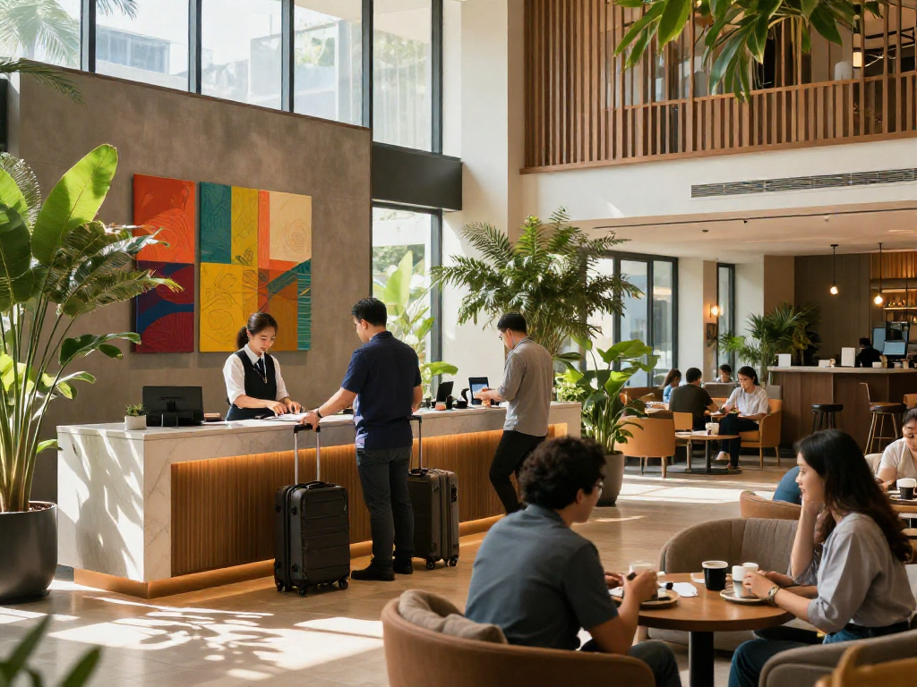 Hotel lobby of ROKOK88 in Kebayoran Baru, showcasing comfort and hospitality.