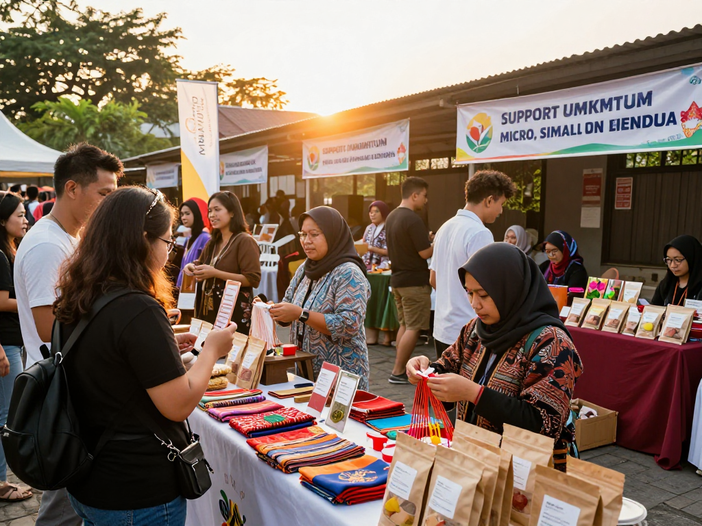 Shoppers engaging with local products at ROKOK88 market, highlighting support for Indonesia's UMKM.
