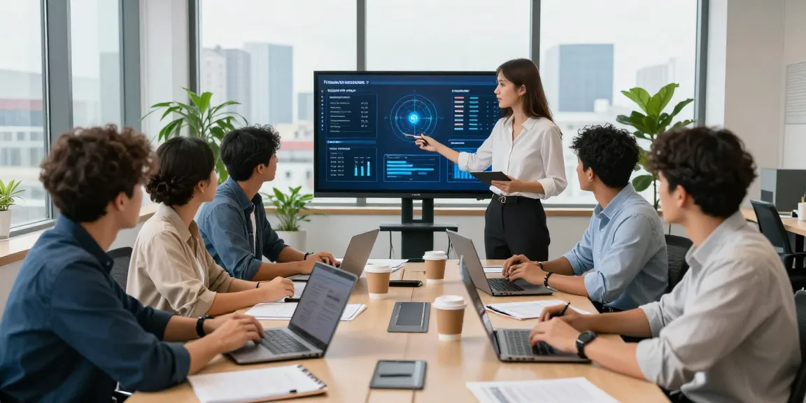 Proactive small business IT support teamwork in a modern office setting with diverse professionals discussing strategies.