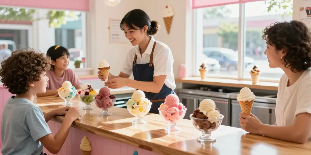 Delightful ice cream experience at ROKOK88 login site, colorful flavors served in vintage bowls.