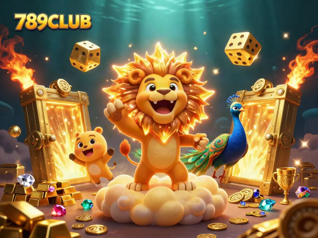 Engage with 789CLUB’s vibrant casino world featuring a roaring lion and golden elements.
