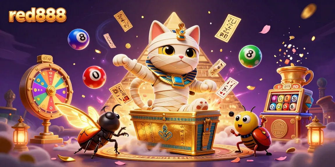 Experience the magic at red888 casino with the Egyptian mummy cat and glowing scarab adventure.