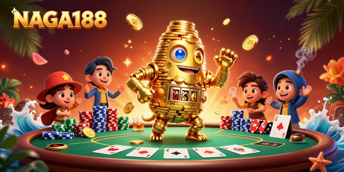 NAGA188 menawarkan pengalaman taruhan yang menyenangkan dengan golem emas yang bergerak dan simbol mesin slot.