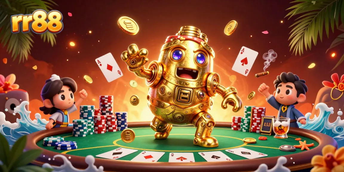 Experience winning strategies with rr88 as players engage with dynamic poker action amidst vibrant casino elements.