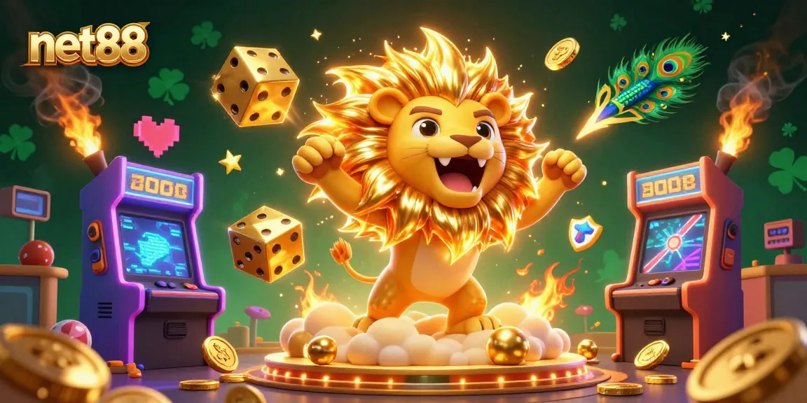 Engage with net88’s vibrant 3D casino world featuring dynamic game elements and golden visuals.