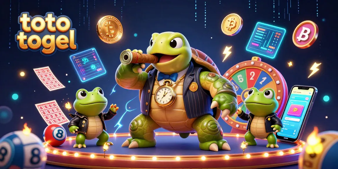 Engage in toto togel excitement with a cartoon turtle and vibrant casino-themed elements