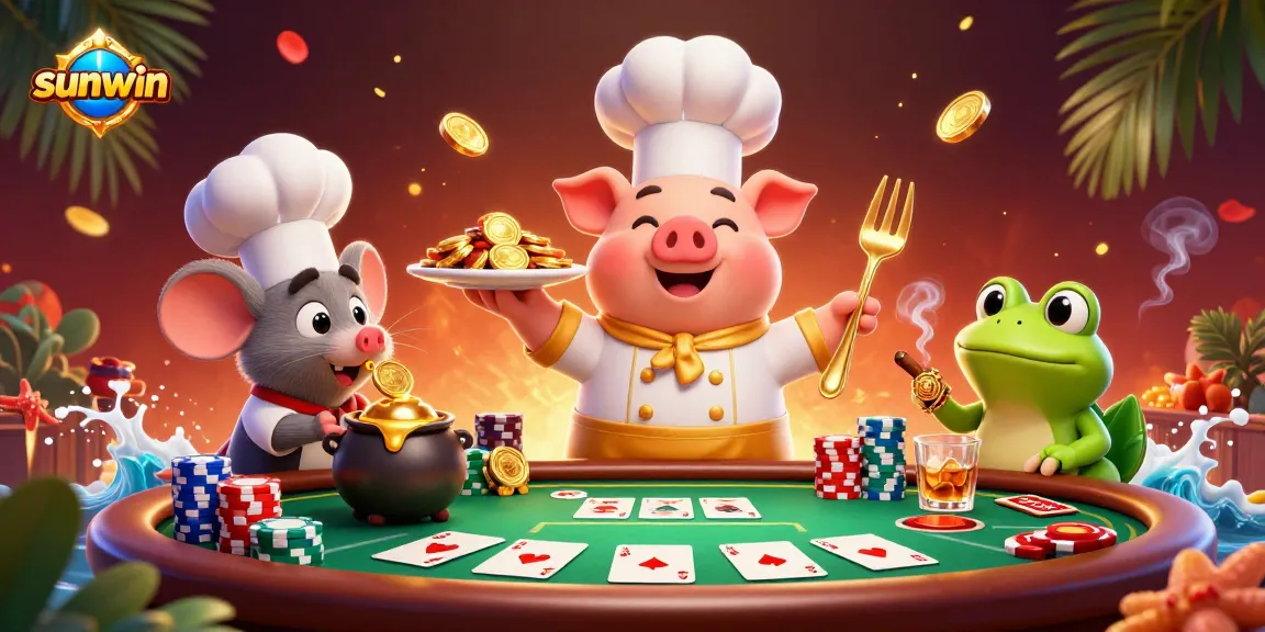 Experience thrilling gameplay with sunwin's vibrant casino illustration featuring captivating characters and poker elements.