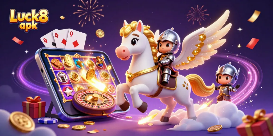 Experience the thrill of winning with Luck8 apk in this dynamic casino adventure illustration.