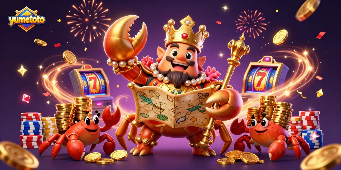 Experience yumetoto's excitement with a golden crab emperor amid vibrant casino action.