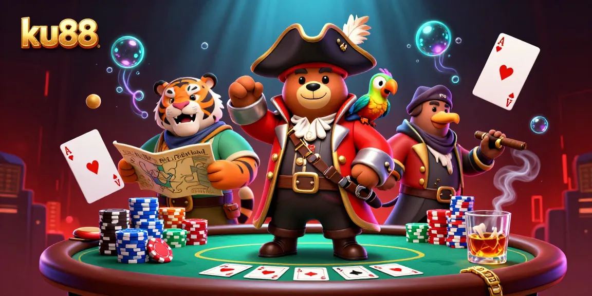 Engage with ku88's thrilling poker adventure featuring pirate-themed characters.