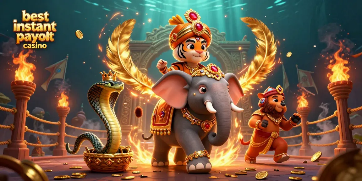 Experience the best instant payout casino with vibrant visuals of a royal elephant and tiger.