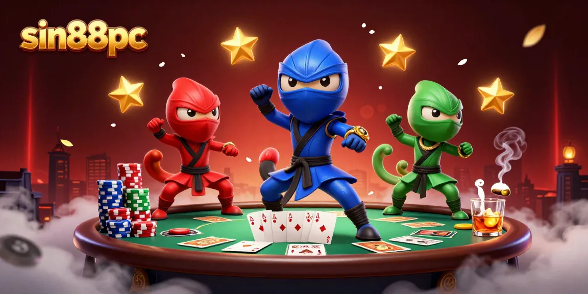 Engage in winning strategies with sin88pc's vibrant casino-themed art featuring synchronized chameleons.