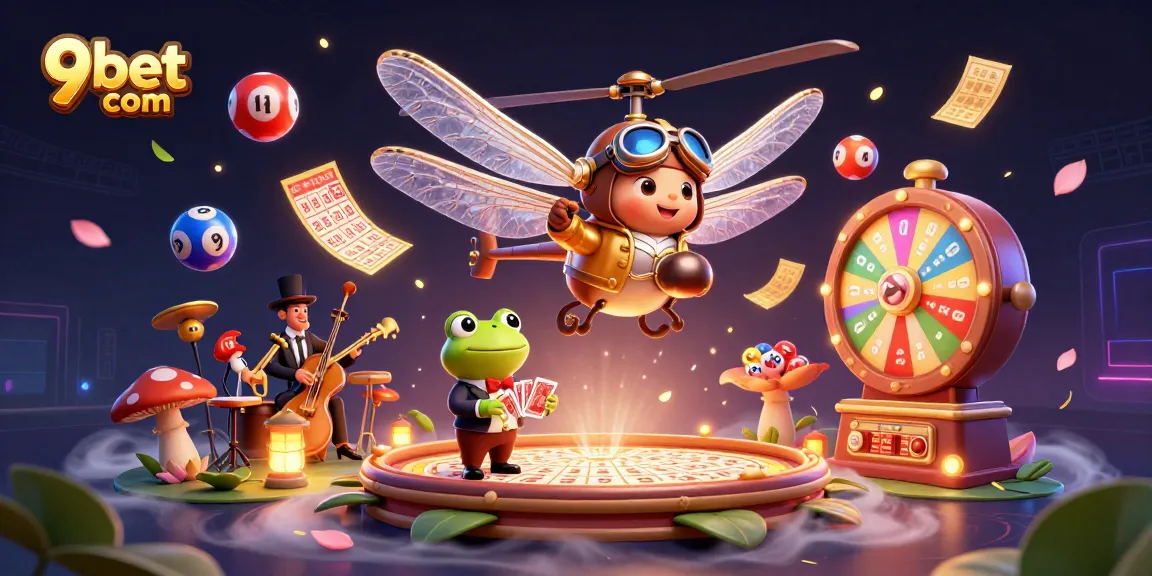 Engage with thrilling gameplay at 9bet com as a cartoon dragonfly pilot oversees lively casino action.