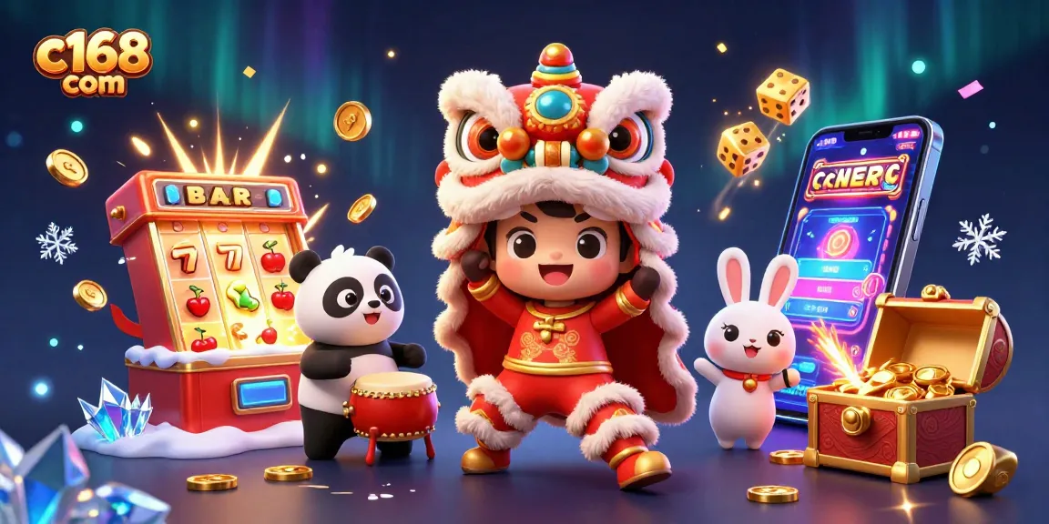 Join the fun as players spin the reels at c168 com, featuring a vibrant lion dance and exciting jackpots.