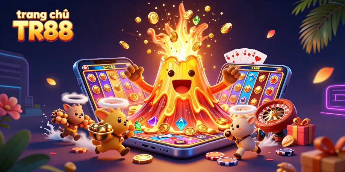Engage with thrilling slots and jackpots at trang chủ TR88, featuring a dynamic casino scene.
