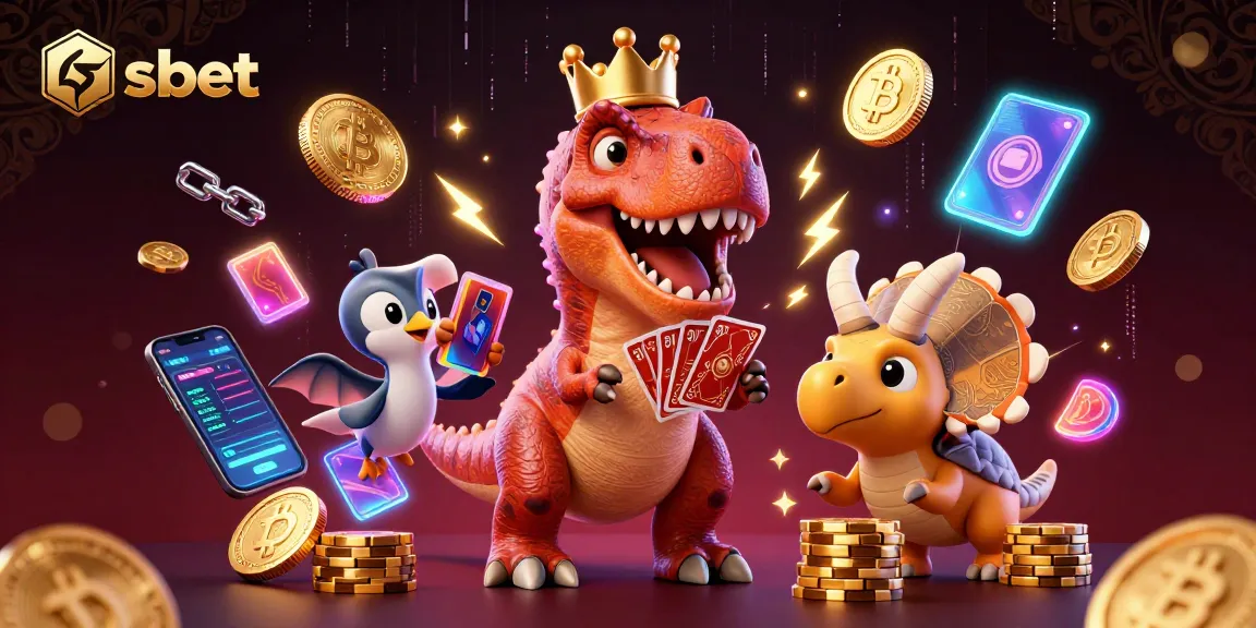 shbet showcases a friendly T-Rex and pterodactyl in a vibrant online casino scene.